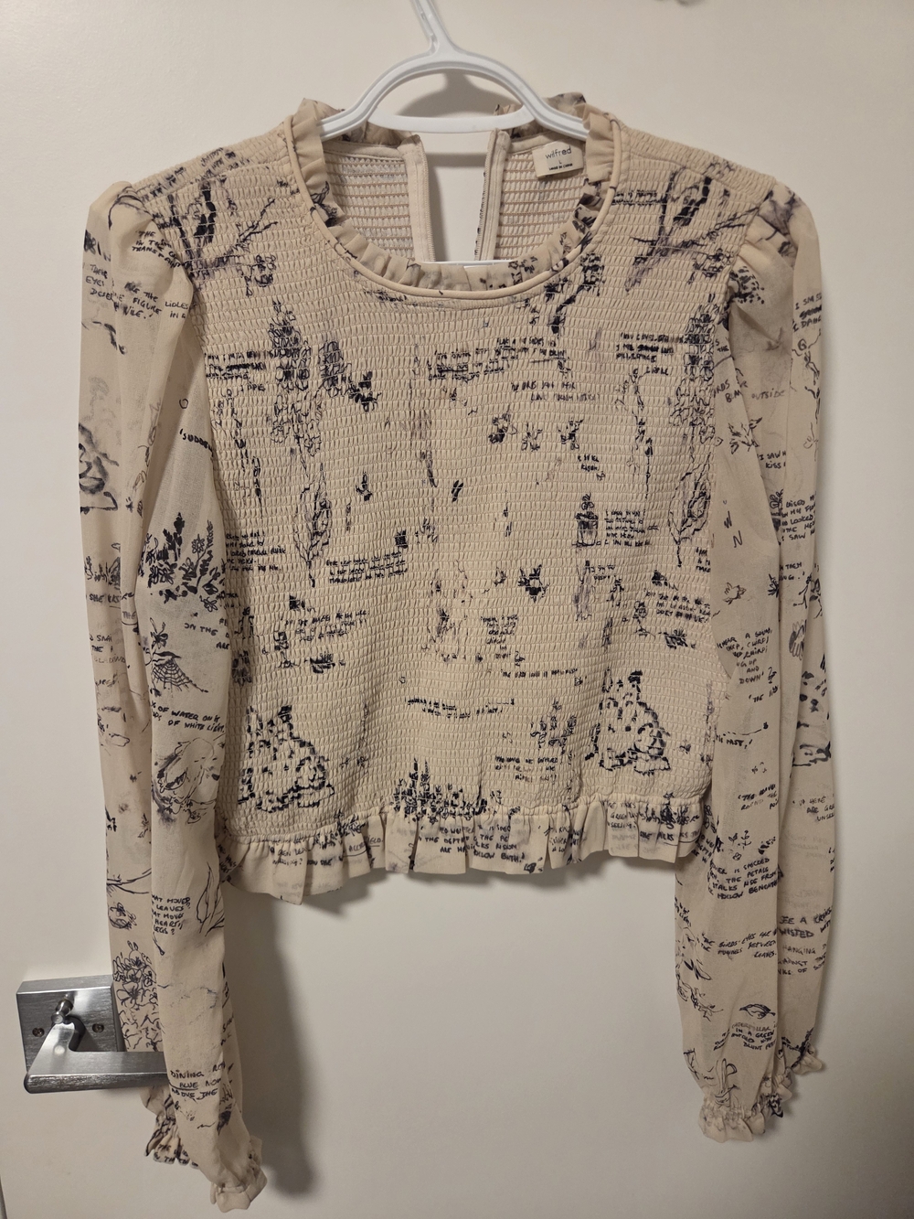 Wilfred Cream Smocked Long-Sleeve Top with Black Sketch Print